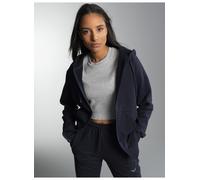 Sweatjacke TRIGEMA "TRIGEMA Sweatjacke mit Kapuze", Damen, Gr. L, blau (navy), 70% Baumwolle, 30% Polyester, Basic, lang, Rundhals, Sweatjacken Sweatjacke (33600019-L) navy