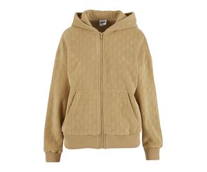 Sweatjacke URBAN CLASSICS "Urban Classics Ladies Jacquard Velvet Oversized Zip Hoody", Damen, Gr. S, beige (unionbeige), 100% Polyester, Rundhals, Sweatjacken Sweatjacke (62526366-S) unionbeige