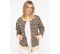 Sweatjacke ZWILLINGSHERZ "Leo AOP", Damen, Gr. L/XL, beige, Sweatware, Obermaterial: 50% Baumwolle, 50% Polyester, Sweatjacken Sweatjacke, mit Reißverschluss, Rippbündchen, Eingriffstaschen, Leomuster