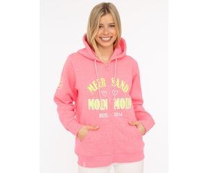 Sweatjacke ZWILLINGSHERZ "Moin Moin", Damen, Gr. L/XL, rosa (neonpink), angeraute Sweatware, Obermaterial: 50% Baumwolle, 50% Polyester, hüftbedeckend, ohne Ausschnitt, angesetztes Bündchen, Sweatjack