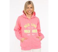 Sweatjacke ZWILLINGSHERZ "Moin Moin", Damen, Gr. S/M, neonpink, angeraute Sweatware, Obermaterial: 50% Baumwolle, 50% Polyester, hüftbedeckend, ohne Ausschnitt, angesetztes Bündchen, Sweatjacken Sweat