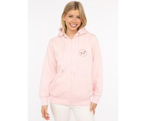 Sweatjacke ZWILLINGSHERZ "Puppy Lover Forever", Damen, Gr. S/M, bunt (rosa), angeraute Sweatware, Obermaterial: 50% Baumwolle, 50% Polyester, hüftbedeckend, ohne Ausschnitt, angesetztes Bündchen, Swea