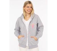 Sweatjacke ZWILLINGSHERZ "Salty & Happy", Damen, Gr. L/XL, grau (hellgrau), angeraute Sweatware, Obermaterial: 50% Baumwolle, 50% Polyester, hüftbedeckend, ohne Ausschnitt, angesetztes Bündchen, Sweat