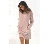 Sweatkleid BENCH. LOUNGEWEAR, Damen, Gr. 32/34, N-Gr, beige (beige, weiß), Interlock, Obermaterial: 60% Baumwolle, 40% Polyester, unifarben, Basic, bequem ca. Mitte Oberschenkel, Rundhals, Rippbündche