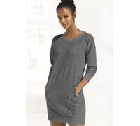 Sweatkleid BENCH. LOUNGEWEAR Gr. 32/34, N-Gr, grau (anthrazit, schwarz) Damen Kleider Strandkleider mit seitlichem Logoprint (67751003-32)