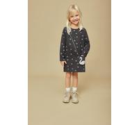 Sweatkleid BLUE SEVEN, Mädchen, Gr. 110, N-Gr, grau (anthrazit), Sweatware, Obermaterial: 95% Baumwolle, 5% Elasthan, bedruckt, regular fit kniefrei, Rundhals, abgesteppte Kante, Kleider Sweatkleid, i