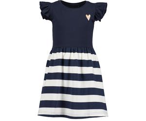 Sweatkleid BLUE SEVEN, Mädchen, Gr. 116, N-Gr, blau (nachtblau), Jersey, Obermaterial: 95% Baumwolle, 5% Elasthan, geringelt, gestreift, unifarben, Flügelärmel, Kleider Sweatkleid, im maritimen Look (