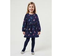 Sweatkleid BLUE SEVEN, Mädchen, Gr. 134, N-Gr, bunt (nachtblau), angeraute Sweatware, Obermaterial: 95% Baumwolle, 5% Elasthan, bedruckt, Basic Midi, Rundhals, weit Rollsaum mit Gummizug, Kleider Swea
