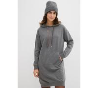 Sweatkleid BONPRIX "Sweatkleid mit Baumwolle", Damen, Gr. 32/34 (XS), N-Gr, grau (grau meliert), Sweatware, Obermaterial: 70% Baumwolle, 30% Viskose, meliert, loose fit knielang, Bündchen, Kleider Swe