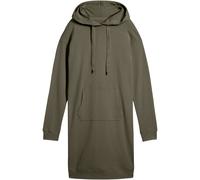 Sweatkleid BONPRIX "Sweatkleid mit Baumwolle", Damen, Gr. 44/46 (L), N-Gr, dunkeloliv, Sweatware, Obermaterial: 100% Baumwolle, loose fit knielang, Bündchen, Kleider Sweatkleid, mit Kapuze, aus Baumwo