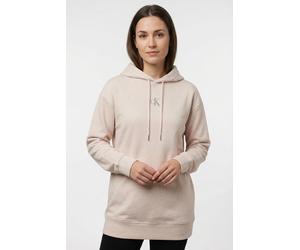 Sweatkleid CALVIN KLEIN JEANS "LS MONOLOGO PREMIUM TERRY HOODIE", Damen, Gr. L (42), N-Gr, buff beige, Sweatware, Obermaterial: 100% Baumwolle, klassisch kurz, Rundhals, eingesetzt angesetztes Bündche