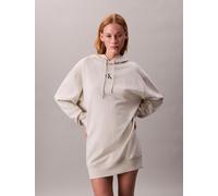 Sweatkleid CALVIN KLEIN JEANS "LS MONOLOGO PREMIUM TERRY HOODIE", Damen, Gr. XXS (34), N-Gr, beige (vanilla heather), Sweatware, Obermaterial: 86% Baumwolle, 14% Polyester, unifarben, klassisch kurz,