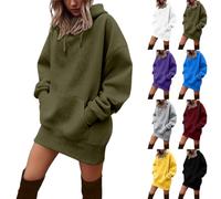 Sweatkleid Damen Langarm Hoodie Kleid mit Kapuze Casual Herbstkleid | 2026 Oversize Kapuzenpullover mit Taschen, Einfarbig Sweatshirt Kleid, Übergangs Elegant Minikleid mit Gerippten Bündchen