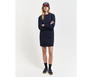 Sweatkleid GANT "SHIELD C-NECK SWEAT DRESS", Damen, Gr. M, N-Gr, blau (evening blau), angeraute Sweatware, Obermaterial: 87% Baumwolle, 13% Polyester, knieumspielend, Rundhals, Rippbündchen, Kleider S