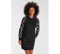 Sweatkleid KANGAROOS, Damen, Gr. 34, N-Gr, schwarz, angeraute Sweatware, Obermaterial: 80% Baumwolle, 20% Polyester, bedruckt, geblümt, kontrastfarbene Details, unifarben mit Farbeinsatz, figurumspiel