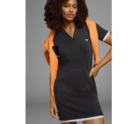 Sweatkleid KANGAROOS, Damen, Gr. 42, N-Gr, schwarz, Obermaterial: 100% Baumwolle. Kapuzenfutter: 100% Baumwolle, figurbetont, V-Ausschnitt, Lagenoptik, Kleider Sweatkleid, in Longform, aus Baumwoll-Sw