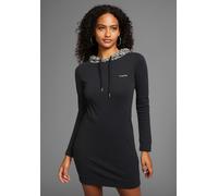 Sweatkleid KANGAROOS, Damen, Gr. 44, N-Gr, schwarz-weiß (schwarz, weiß), Interlock, Obermaterial: 100% Baumwolle, körpernah ca. Mitte Oberschenkel, angesetztes Bündchen, Kleider Sweatkleid, mit Allove