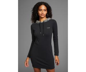 Sweatkleid KANGAROOS, Damen, Gr. 44, N-Gr, schwarz-weiß (schwarz, weiß), Interlock, Obermaterial: 100% Baumwolle, körpernah ca. Mitte Oberschenkel, angesetztes Bündchen, Kleider Sweatkleid, mit Allove