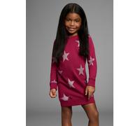 Sweatkleid KIDSWORLD "Sterne-Allover Kleid für kleine Mädchen", Mädchen, Gr. 116/122, N-Gr, rot (bordeaux), angeraute Sweatware, Obermaterial: 100% Baumwolle, Glitzermuster, gemustert, Basic ca. Mitte