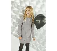 Sweatkleid KIDSWORLD "Sterne-Allover Kleid", Mädchen, Gr. 152/158, N-Gr, grau (grau, meliert), angeraute Sweatware, Obermaterial: 90% Baumwolle, 10% Viskose, Glitzermuster, bedruckt, tailliert ca. Mit