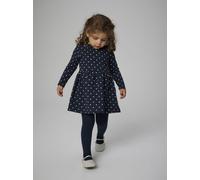 Sweatkleid NAME IT "NMFDAVINA LS SWEAT BRU DRESS NOOS", Mädchen, Gr. 104, N-Gr, schwarz sapphire aop:with hellweiß dots, angeraute Sweatware, Obermaterial: 95% Baumwolle, 5% Elasthan, bedruckt, gepunk