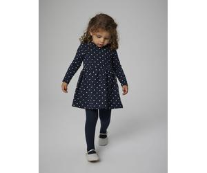 Sweatkleid NAME IT "NMFDAVINA LS SWEAT BRU DRESS NOOS", Mädchen, Gr. 104, N-Gr, schwarz sapphire aop:with hellweiß dots, angeraute Sweatware, Obermaterial: 95% Baumwolle, 5% Elasthan, bedruckt, gepunk
