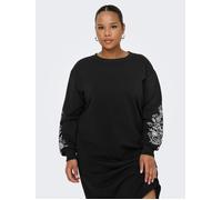 Sweatkleid ONLY CARMAKOMA "CARJENNA LS O-NECK SWEAT DRESS SWT", Damen, Gr. L, N-Gr, schwarz (schwarz detail:embroidery), Sweatware, Obermaterial: 60% Baumwolle, 40% Polyester, bedruckt, regular fit, R