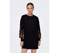 Sweatkleid ONLY "ONLBROOKE LS SHORT DRESS FLOWER SWT NOOS", Damen, Gr. XS, N-Gr, schwarz print:sleeve flower print, Sweatware, Obermaterial: 60% Baumwolle, 40% Polyester, bedruckt, lässig geschnitten 