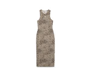 Sweatkleid PUMA "LEO LUXE Slim Kleid mit Allover-Print Damen", Damen, Gr. L, Normalgrößen, alpine snow ice coffee weiß, Obermaterial: 5% Elasthan, 95% Baumwolle, slim fit, Kleider Sweatkleid (52157145