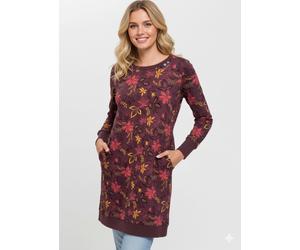 Sweatkleid RAGWEAR "MENITA FLOWERS O", Damen, Gr. L (40), N-Gr, rot (wine rot), Sweatware, Obermaterial: 50% Baumwolle, 50% Polyester, geblümt, gemustert, kurz, Rundhals, Rippbündchen, Kleider Sweatkl