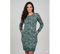 Sweatkleid RAGWEAR "MENITA FLOWERS O", Damen, Gr. S (36), N-Gr, Langarm, Sweatware, grün, Sweatware, Obermaterial: 50% Baumwolle, 50% Polyester, geblümt, gemustert, kurz, Rundhals, Rippbündchen, Kleid