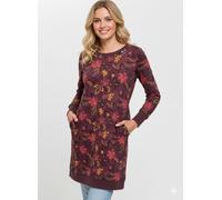 Sweatkleid RAGWEAR "MENITA FLOWERS O", Damen, Gr. XXL (44), N-Gr, rot (wine rot), Sweatware, Obermaterial: 50% Baumwolle, 50% Polyester, geblümt, gemustert, kurz, Rundhals, Rippbündchen, Kleider Sweat
