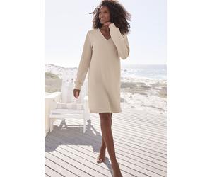 Sweatkleid S.OLIVER, Damen, Gr. 40/42, N-Gr, beige (creme), Rippware, Obermaterial: 100% Baumwolle, unifarben, Basic, bequem ca. Mitte Oberschenkel, V-Ausschnitt, Bündchen, Kleider Sweatkleid, Langarm