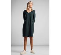 Sweatkleid STREET ONE, Damen, Gr. 34, EURO-Größen, grün (hunter grün), Stoff, 60% Viskose, 35% Polyamid, 5% Elasthan, unifarben, comfort fit knielang, V-Ausschnitt, Bündchen, Kleider, knielang (394846