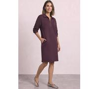 Sweatkleid STREET ONE, Damen, Gr. 38, EURO-Größen, lila (rustic rouge), Sweatware, 49% Polyester, 46% Viskose, 5% Elasthan, unifarben, normal knieumspielend, V-Ausschnitt, Bündchen, Kleider Sweatkleid