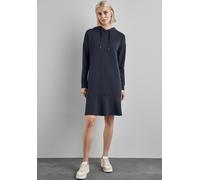 Sweatkleid STREET ONE, Damen, Gr. 44, EURO-Größen, blau (tiefblau), Stoff, 68% Polyester, 28% Viskose, 4% Elasthan, unifarben, gerade knieumspielend, ohne Ausschnitt, Bündchen, Kleider, mit Kapuze (82