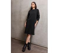 Sweatkleid STREET ONE STUDIO, Damen, Gr. 46, EURO-Größen, schwarz, Web, 65% Baumwolle, 35% Polyester, unifarben, normal knielang, Rundhals, elastischer Bund, Kleider Sweatkleid, soft und trageangenehm
