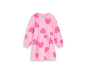 Sweatkleid TOM TAILOR, Mädchen, Gr. 104/110, N-Gr, big pink heart print, Sweatware, Obermaterial: 60% Baumwolle, 40% Polyester, bedruckt, A-Linie normal, Rundhals, Rippbündchen, Kleider Sweatkleid, mi