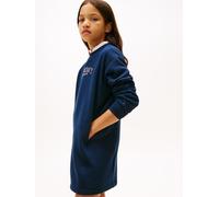 Sweatkleid TOMMY HILFIGER "TOMMY PUFF FLOWER HWK DRESS LS", Mädchen, Gr. 14 (164), N-Gr, schwarz night navy, Web, Obermaterial: 80% Baumwolle, 20% Polyester, unifarben, regular fit ca. Mitte Oberschen