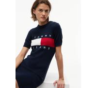 Sweatkleid TOMMY JEANS "TJW FLAG SS SWEATER DRESS", Damen, Gr. XL (46), N-Gr, blau (schwarz night navy), Jersey, Obermaterial: 100% Baumwolle, bedruckt, kurz, Rundhals, Kleider Sweatkleid, Baumwolle (