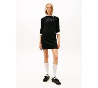 Sweatkleid TOMMY JEANS "TJW MINI SCRIPT SWEATER DRESS", Damen, Gr. XS (34), N-Gr, schwarz, Jersey, Obermaterial: 90% Polyester, 9% Polyamid, 1% Elasthan, bedruckt, regular fit kurz, Rundhals, Kleider 