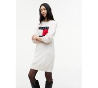 Sweatkleid TOMMY JEANS "TJW SWEATER FLAG DRESS EXT", Damen, Gr. L (42/44), N-Gr, sanftes weiß, Sweatware, Obermaterial: 90% Baumwolle, 10% Wolle, bedruckt, Rundhals, Bündchen, Kleider Sweatkleid, Baum