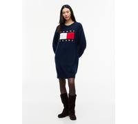 Sweatkleid TOMMY JEANS "TJW SWEATER FLAG DRESS EXT", Damen, Gr. XS (34), N-Gr, dunkelblau, Sweatware, Obermaterial: 90% Baumwolle, 10% Wolle, bedruckt, Rundhals, Bündchen, Kleider Sweatkleid, Baumwoll