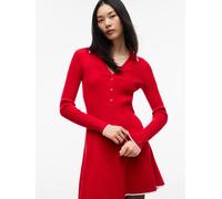 Sweatkleid TOMMY JEANS "TJW SWEATER FLARE POLO DRESS", Damen, Gr. L (42/44), N-Gr, lavish rot, Sweatware, Obermaterial: 65% Baumwolle, 35% Nylon, unifarben, V-Ausschnitt, gerader Abschluss, Kleider Sw