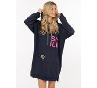 Sweatkleid ZWILLINGSHERZ "Alissa", Damen, Gr. L/XL, N-Gr, marine, Sweatware, Obermaterial: 50% Baumwolle, 50% Polyester, Kleider Sweatkleid, Kapuze, Kängurutasche, Neon-Details, Print (72299341-L) mar