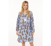 Sweatkleid ZWILLINGSHERZ "Loevely Leopard", Damen, Gr. S/M, N-Gr, blau, Web, Obermaterial: 100% Viskose, Kleider Sweatkleid, Leopardenmotiv, mit Tassel, lange Ärmel, figurumspielend (96103861-S) blau