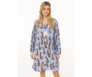 Sweatkleid ZWILLINGSHERZ "Loevely Leopard", Damen, Gr. S/M, N-Gr, blau, Web, Obermaterial: 100% Viskose, Kleider Sweatkleid, Leopardenmotiv, mit Tassel, lange Ärmel, figurumspielend (96103861-S) blau