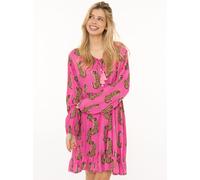 Sweatkleid ZWILLINGSHERZ "Loevely Leopard", Damen, Gr. S/M, N-Gr, pink, Web, Obermaterial: 100% Viskose, Kleider Sweatkleid, Leopardenmotiv, mit Tassel, lange Ärmel, figurumspielend (35804950-S) pink