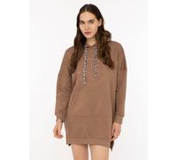 Sweatkleid ZWILLINGSHERZ "Wild Vibes", Damen, Gr. L, N-Gr, braun (mittelbraun), Sweatware, Obermaterial: 50% Baumwolle, 50% Polyester, lässig geschnitten kniefrei, hoch geschlossener Ausschnitt, anges