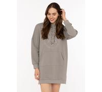 Sweatkleid ZWILLINGSHERZ "Wild Vibes", Damen, Gr. L, N-Gr, grau (mittelgrau), Sweatware, Obermaterial: 50% Baumwolle, 50% Polyester, lässig geschnitten kniefrei, hoch geschlossener Ausschnitt, angeset